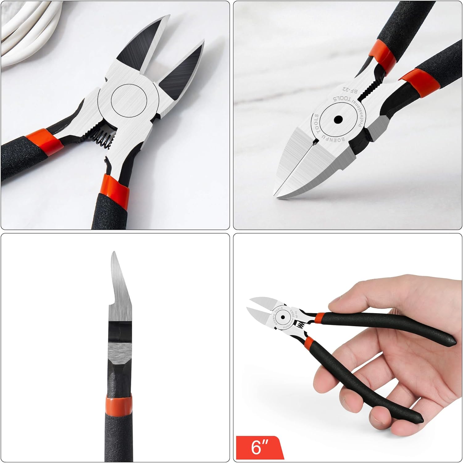 BOENFU 6 Inches Wire Cutters Heavy Duty Snips Flush Cut Side Cutters Pliers Metal Cutting Tool for Crafting, Floral, Artificial Flowers, Chicken Wire, Electrical, 1 Pack - Image 6