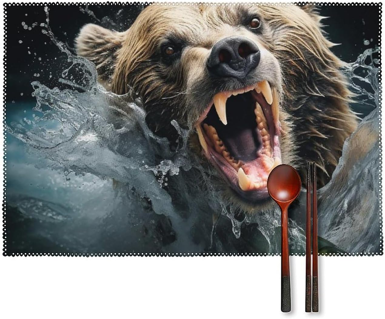 Place Mat Bear Holding Fish Placemats Set of 6 Non-Slip Table Mats Heat Resistant Place Mats Washable Placemat for Kitchen Anti Slip Dining Table Place Mats ? ? ? ? ?