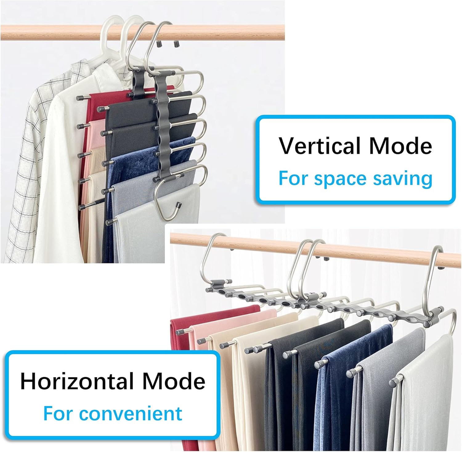 Magic Pants Hangers Space Saving - 2 Pack for Closet Multiple Layers Multifunctional Uses Rack Organizer for Trousers Scarves Slack (2 Pack with 10 Metal Clips) ? ? ? ? ? - Image 3