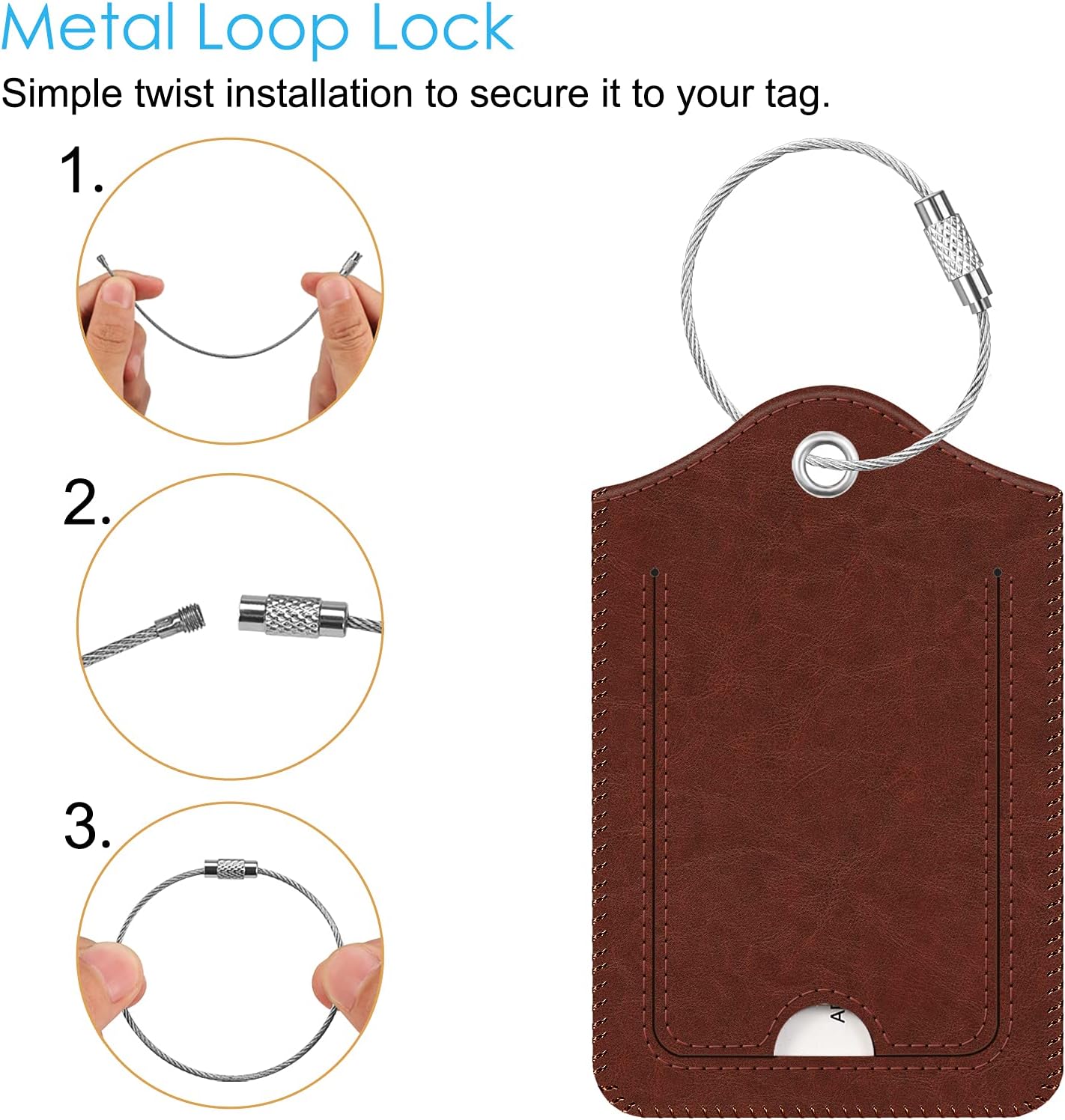 2 Pcs Luggage Tags, Fintie Privacy Cover ID Label with Stainless Steel Loop and Address Card for Travel Bag Suitcase, Retro Brown ? ? ? ? ? - Image 3