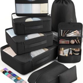 Veken 8 Set Packing Cubes for Travel, Suitcase Essentials Organizer Bags Set for Luggage, Road Trip Travel Accessories in 4 Sizes (Extra Large, Large, Medium, Small), Black ?   ?   ?  ?   ?