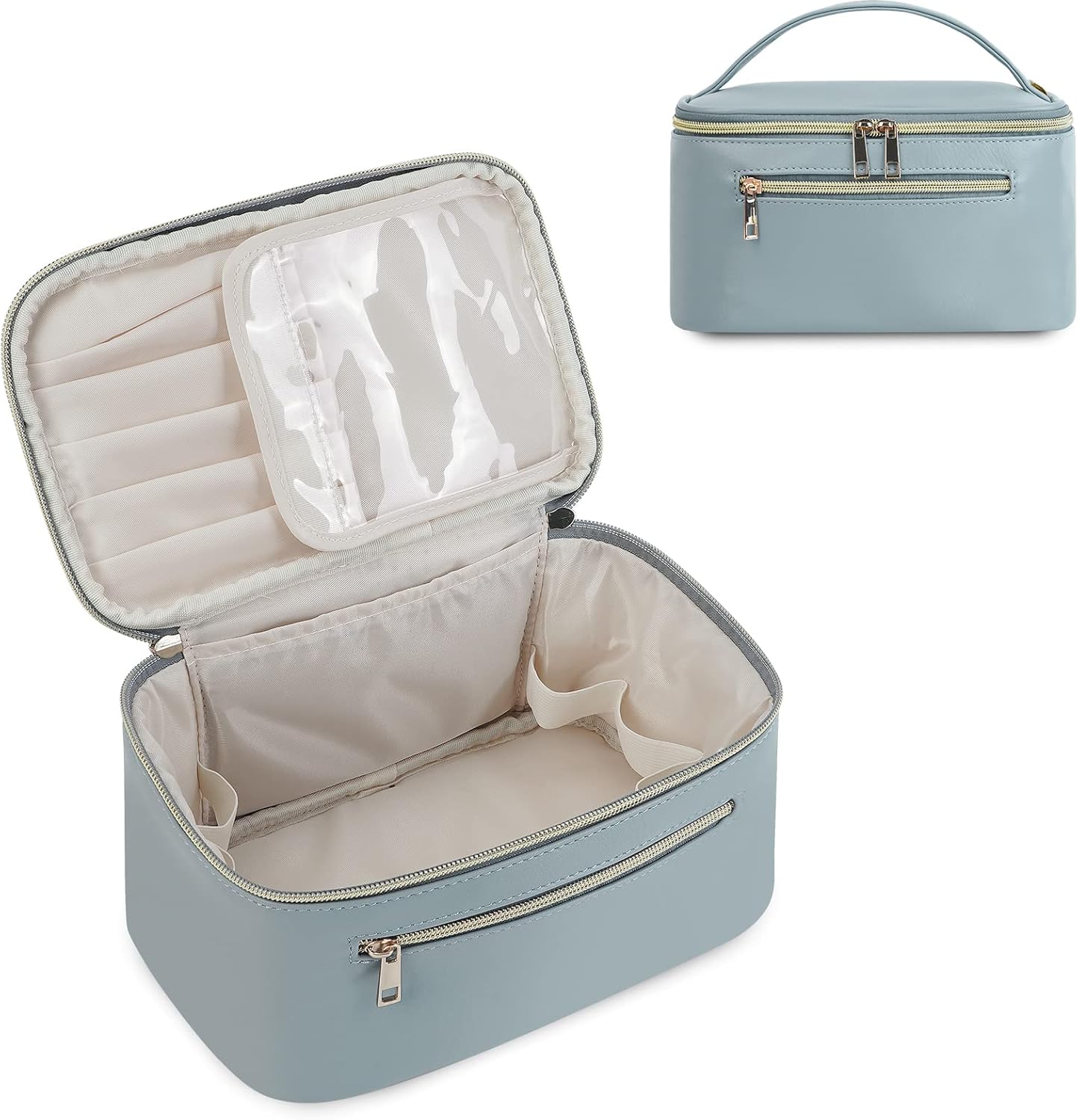 Wandering Nature Makeup Bag, Travel Make Up Organizer Cosmetic Brush Bags Case for Women in Vegan Leather, Grayish Blue(Patent Pending) ? ? ? ? ?