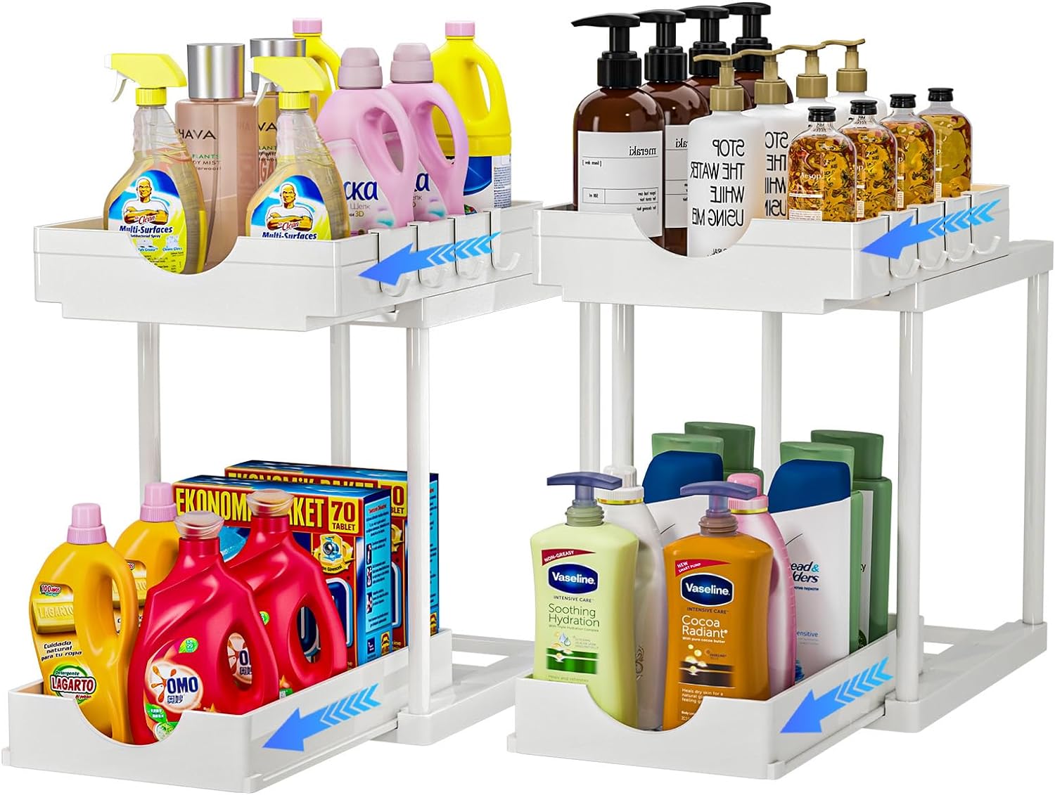 2 Pack Double Sliding Under Sink Organizers and Storage,Two Tier Bathroom Storage and organization,Under Cabinet Organizer with Hooks,Home Organization,Black ? ? ? ? ? - Image 6