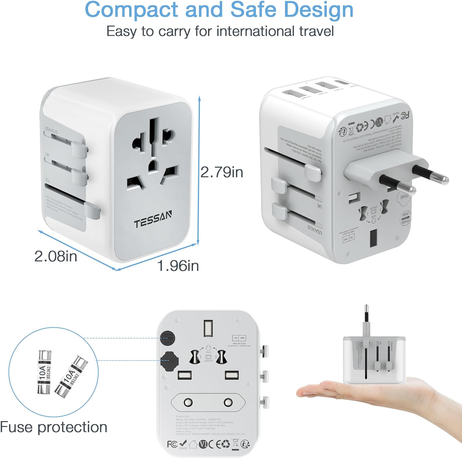 TESSAN Universal Travel Adapter, International Power Adapter with 4 USB Ports (1 USB C), Worldwide Plug Adaptor Wall Charger for USA to Europe UK France Germany Spain Ireland Australia(Type C/G/A/I) ? ? ? ? ? - Image 6