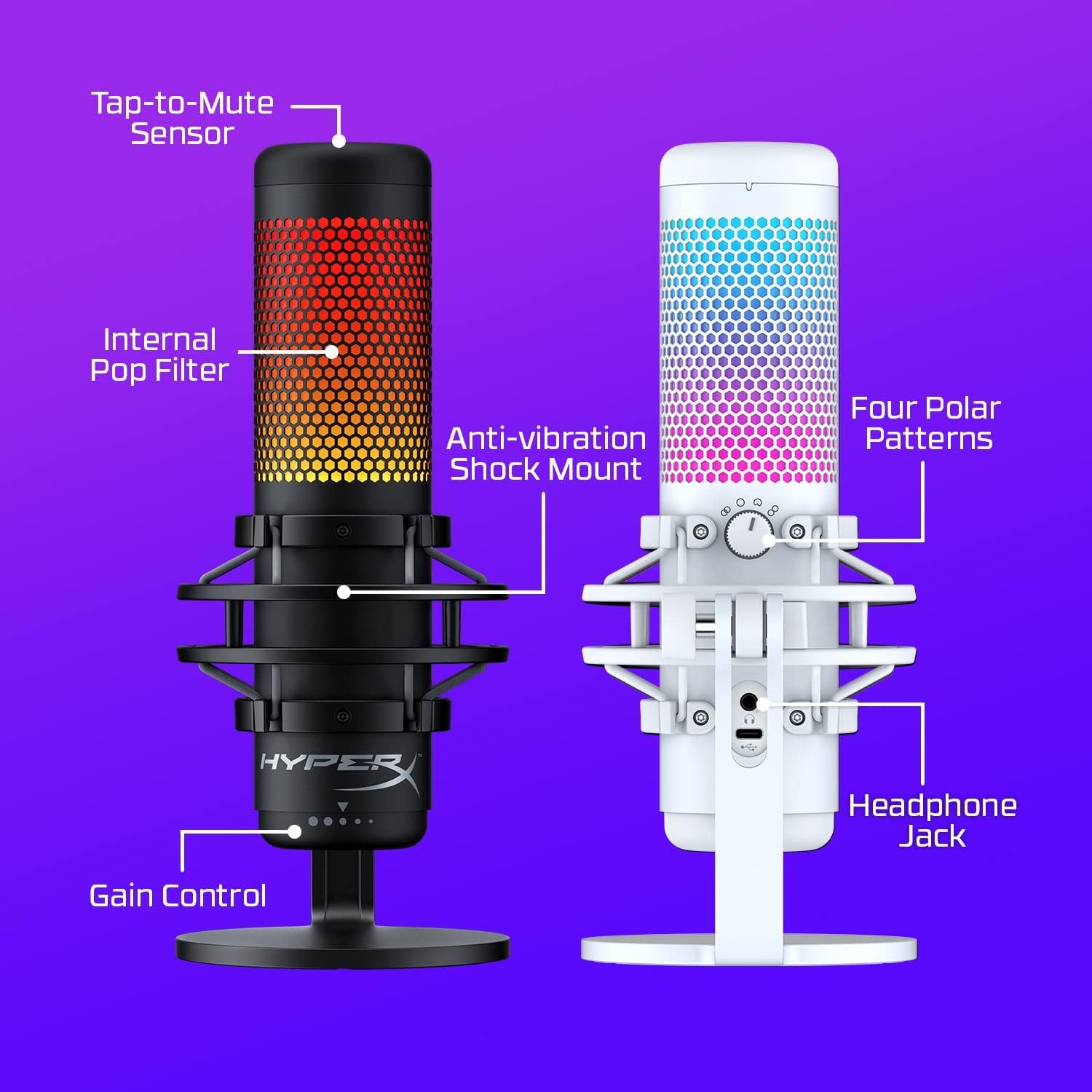 HyperX QuadCast S ? RGB USB Condenser Microphone for PC, PS4, PS5 and Mac, Anti-Vibration Shock Mount, 4 Polar Patterns, Pop Filter, Gain Control, Gaming, Streaming, Podcasts, Twitch, YouTube, Discord ? ? ? ? ? - Image 4