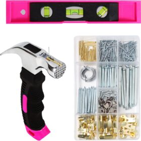 Picture Hanging Kit, 315pcs Hanging Hardware with Hooks, Wire, Nails, D Ring, Wall Hanging Kit with Hangers, Magnetic Level and Small Pink Claw Hammer, nails for hanging pictures for Home Decor ?   ?  ?  ? ?