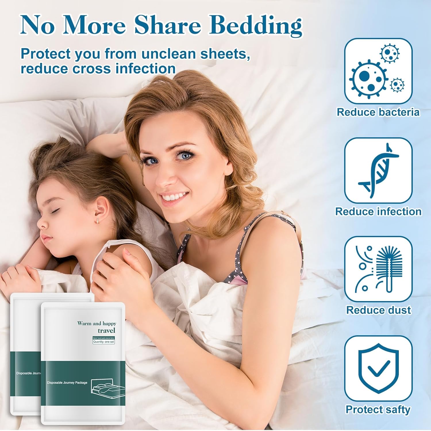 Disposable Sheets for Travel, 14-In-1 King Size Travel Bed Sheets for Hotel, Portable Bedspread Disposable Bedding Set with 2 Bed Sheets, 2 Quilt Covers, 4 Pillowcases, 4 Face Towels and 2 Bath Towels - Image 5