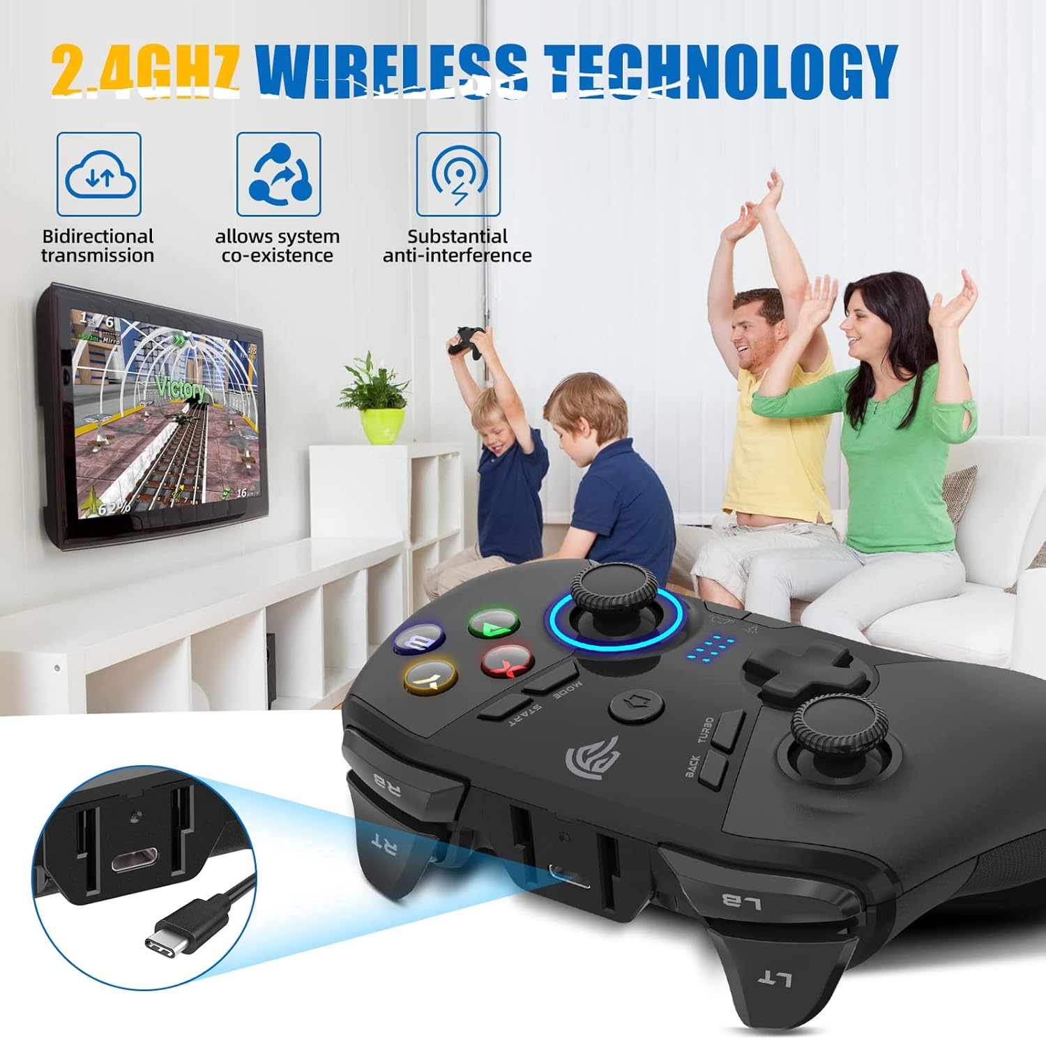 EasySMX Wireless Gaming Controller for Windows PC/Steam Deck/PS3/Android TV BOX, Dual Vibrate Plug and Play Gamepad Joystick with 4 Customized Keys, Battery Up to 14 Hours, Work for Nintendo Switch - Image 6