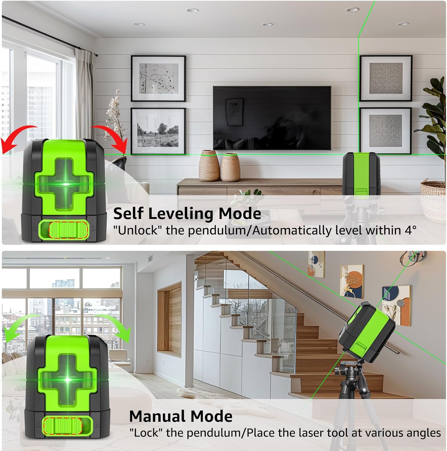 HUEPAR Laser Level, 100ft Self-Leveling Green Cross Line Laser for Picture Hanging, Tile, Decoration & DIY Indoor Construction ? 360? Magnetic Base & Battery Included ? ? ? ? ? - Image 5