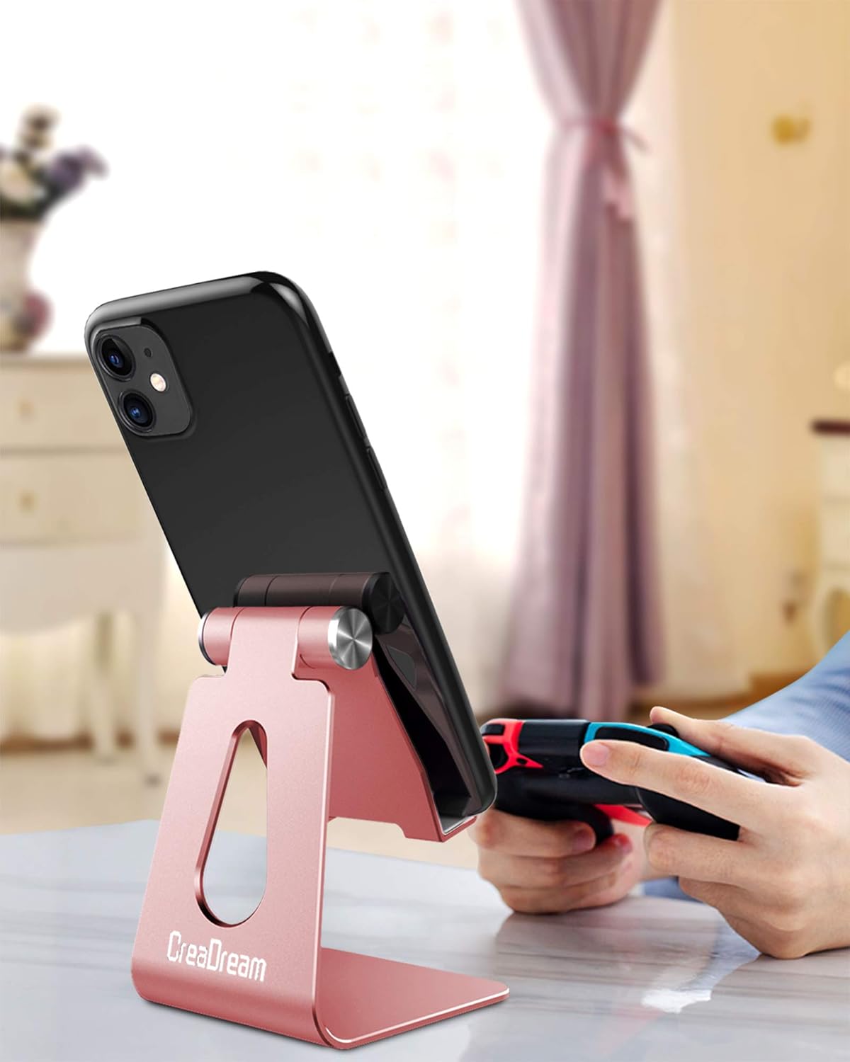 CreaDream Adjustable Cell Phone Stand, Phone Stand, Cradle, Dock, Holder, Aluminum Desktop Stand Compatible with Phone 16 15 14 13 12 11 Pro Max Plus SE, Accessories Desk, All Mobile Phones-Rose Gold - Image 4