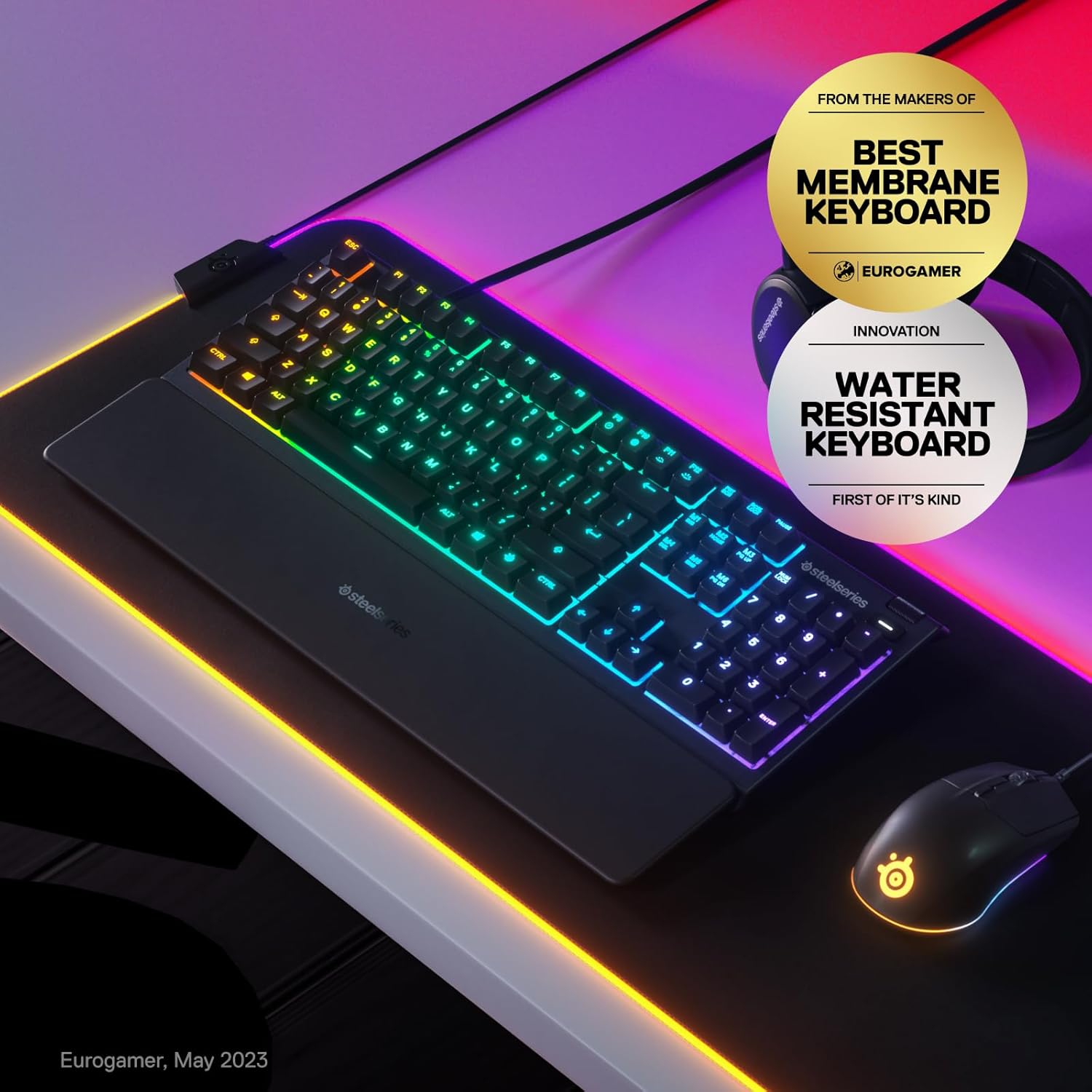 SteelSeries Apex 3 RGB Gaming Keyboard 10-Zone RGB Illumination IP32 Water Resistant Premium Magnetic Wrist Rest (Whisper Quiet Gaming Switch) - Image 2