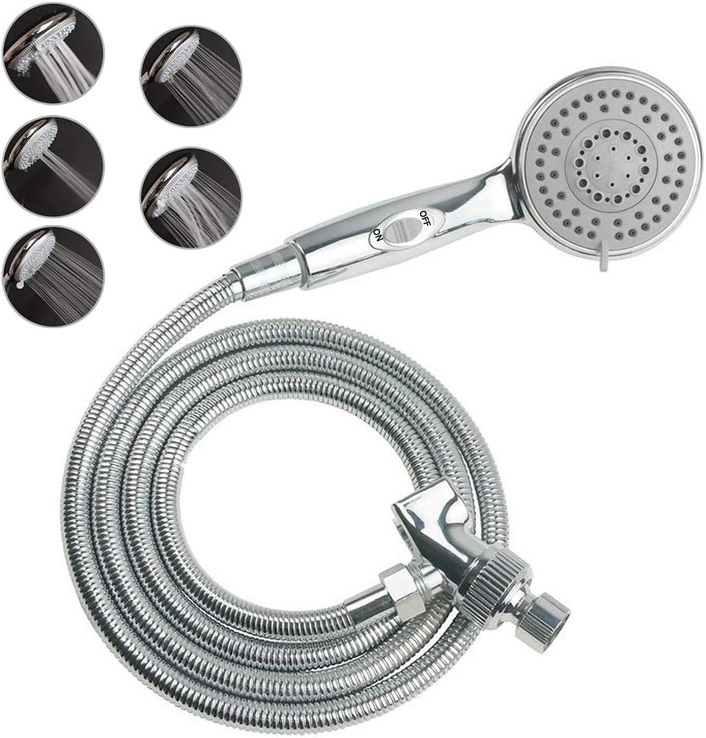 HauSun Handheld Shower Head with On/Off Switch - 5 Spray Settings 6.5 Feet Extra Long Hose High Pressure with Bathroom Faucet Kit - Universal Adapter Holder Mount for Wall,Chrome Finish ? ? ? ? ?