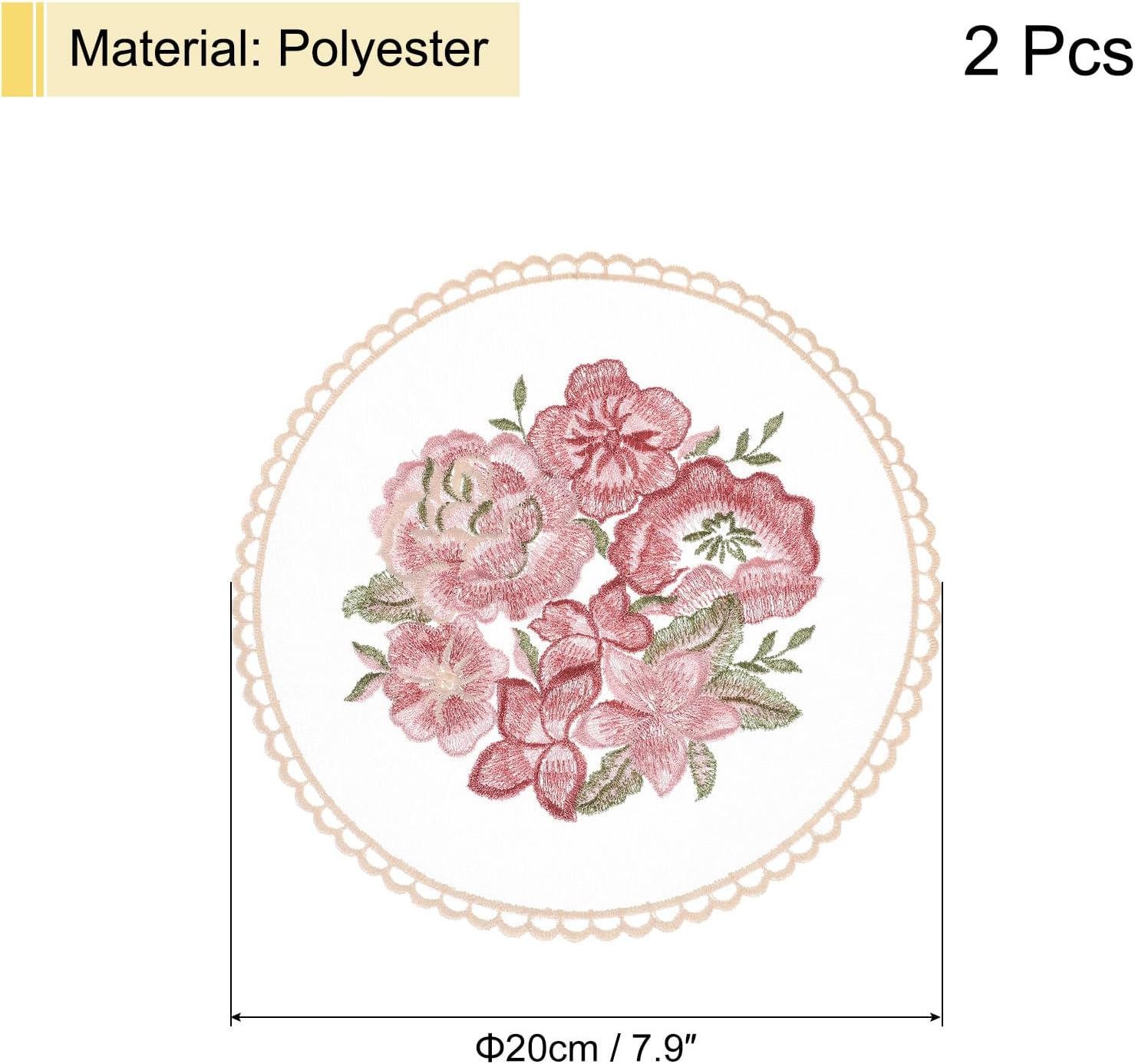 uxcell 2Pcs Retro Lace Placemats, French Crochet Doilies Round Embroidered Hollow Cup Vase Table Mat for Dining Table Kitchen Party 8x8inch, Beige - Image 2