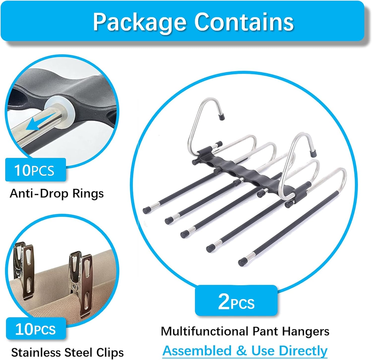 Magic Pants Hangers Space Saving - 2 Pack for Closet Multiple Layers Multifunctional Uses Rack Organizer for Trousers Scarves Slack (2 Pack with 10 Metal Clips) ? ? ? ? ? - Image 4