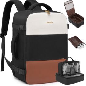 LOVEVOOK Travel Backpack for Women, Carry On Backpack Flight Approved with 3 Packing Cubes,TSA Personal Item Travel Bag Fits 15.6? Laptop,Weekender Hiking Business Luggage Daypack Beige Black Brown ?   ?   ?  ?   ?