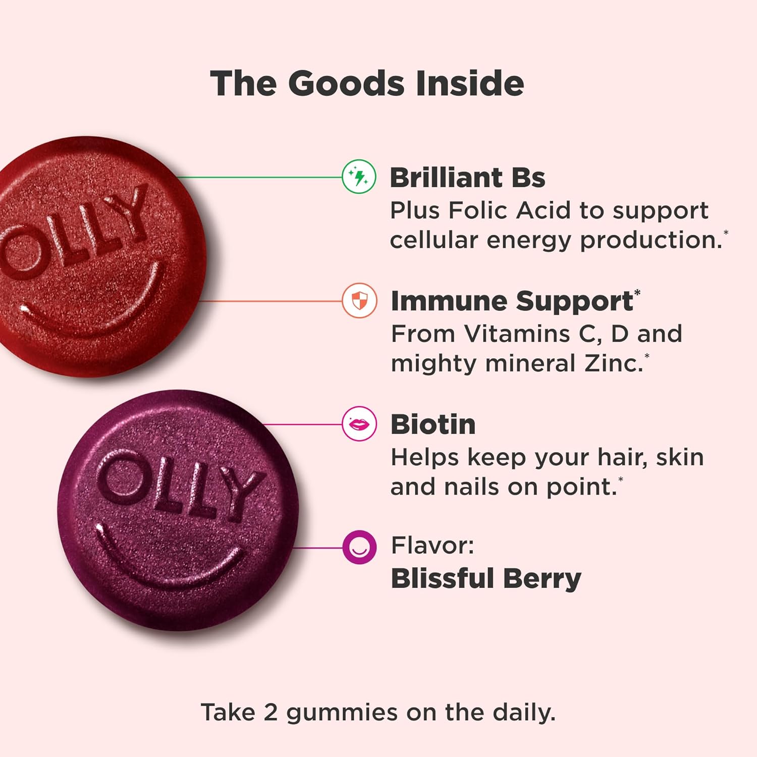 OLLY Women's Multivitamin Gummy, Vitamins A, D, C, E, Biotin, Folic Acid, Adult Chewable Vitamin, Berry Flavor, 45 Day Supply - 90 Count (Packaging May Vary) ? ? ? ? ? - Image 2