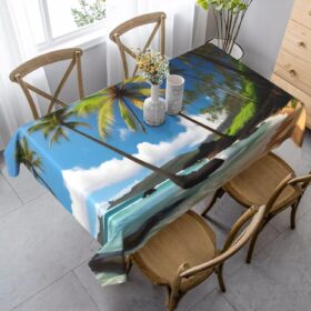 Tropical Palm Tree Hawaii Beach Print Table Cloth Rectangle Table Wrinkle Free Table Cloths for Parties, Kitchen Dining,Christmas ?   ?   ?  ?   ?