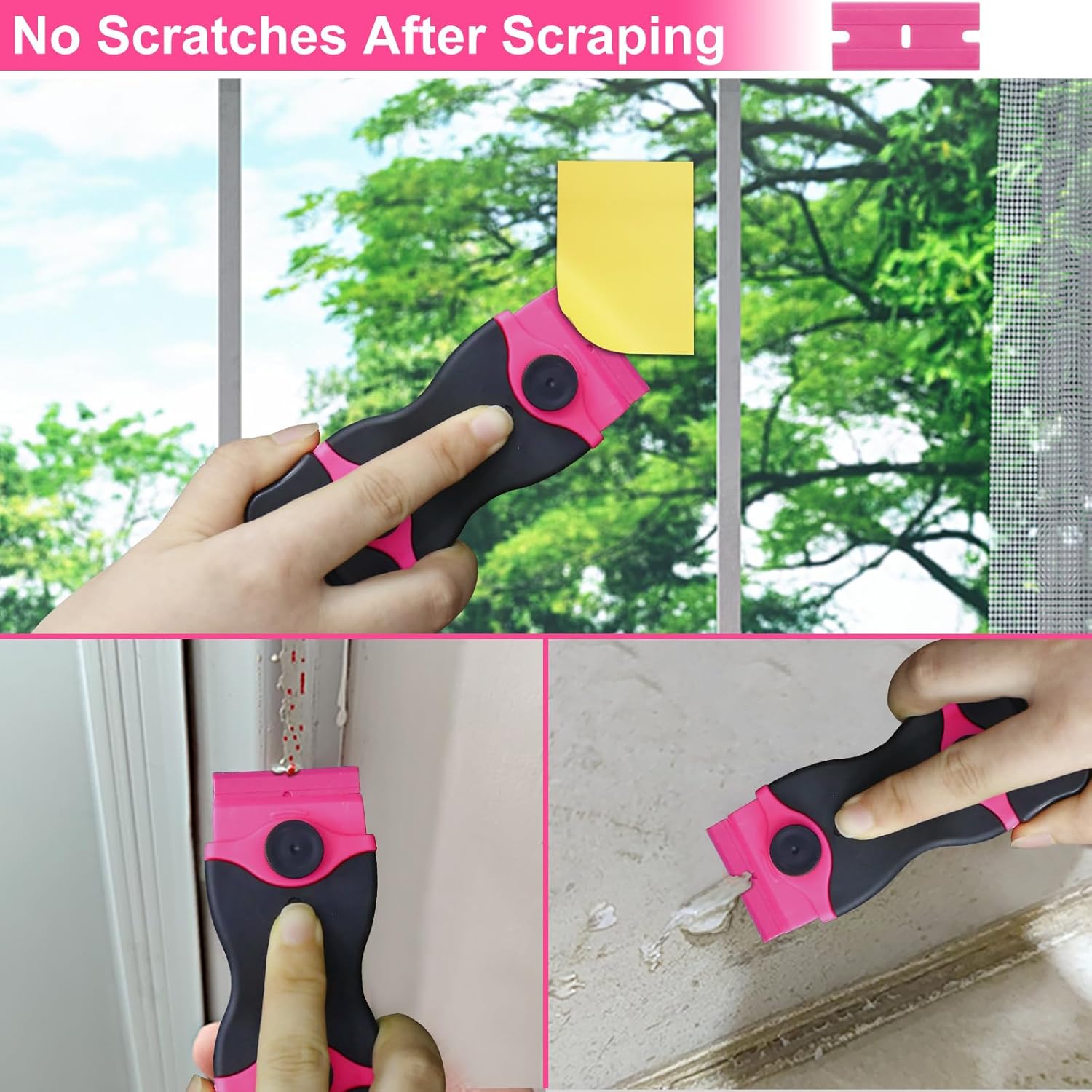 THINKWORK Razor Blade Scraper - Pink Razor Scraper Gift for Women, 2-in-1 Scraper Tool Set with 20Pcs Razor Blades for Removing Window Labels, Decals, Stickers, Glass Stove Top (2 Pack) ? ? ? ? ? - Image 3