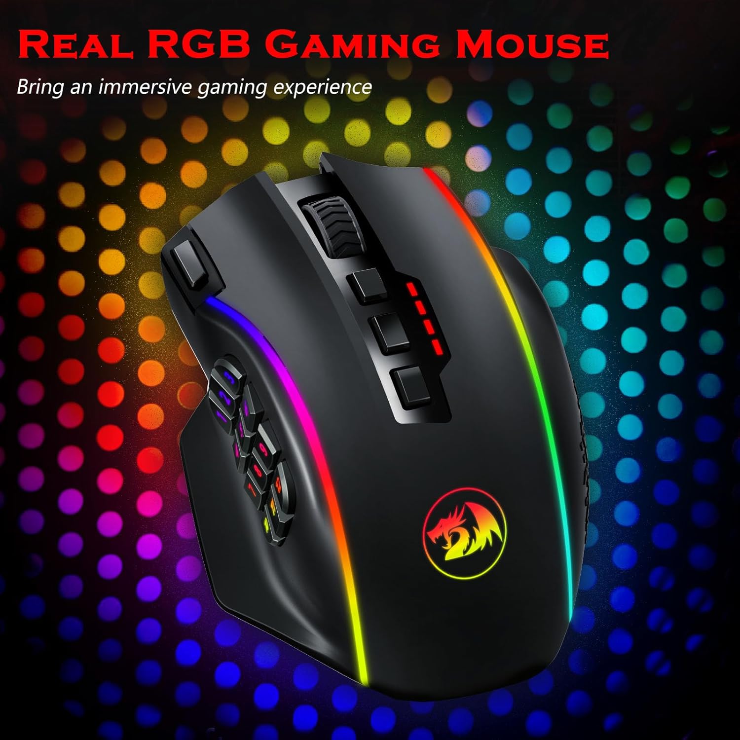 Redragon Wireless Gaming Mouse, MMO Gaming Mouse UP 16,000 DPI, 16 Macro Programmable Buttons, RGB Rechargeable Gaming Mouse with 12 Side Buttons, 70Hrs for PC Laptop MOBA FPS, M901P-KS - Image 6