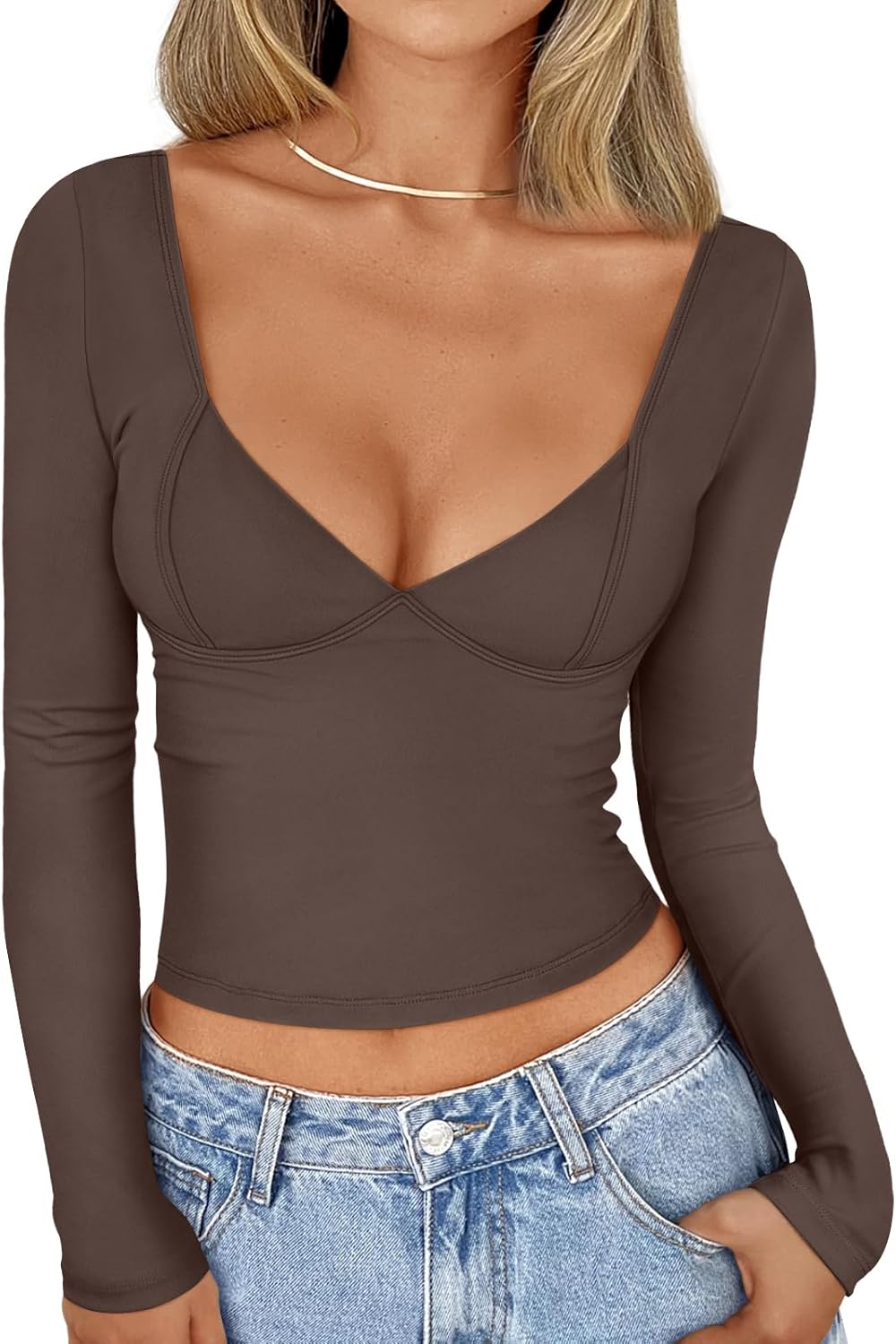 Trendy Queen Womens Tops Trendy Fashion Clothes Going Out Long Sleeve Shirts V Neck Basic Y2K Cute Shirt Slim Fitted Corset ? ? ? ? ? - Image 6