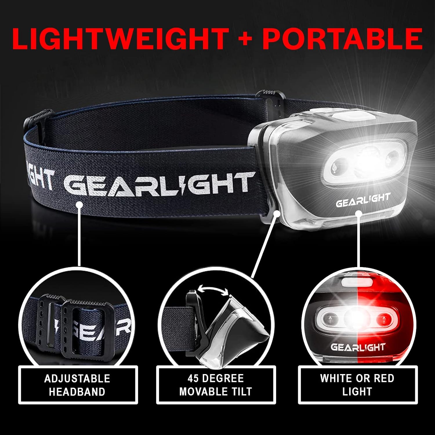 GearLight 2Pack LED Headlamp - Outdoor Camping Head Lamps with Adjustable Headband - Lightweight Battery Powered Bright Flashlight Headlight with 7 Modes and Pivotable Head and Red Light ? ? ? ? ? - Image 4