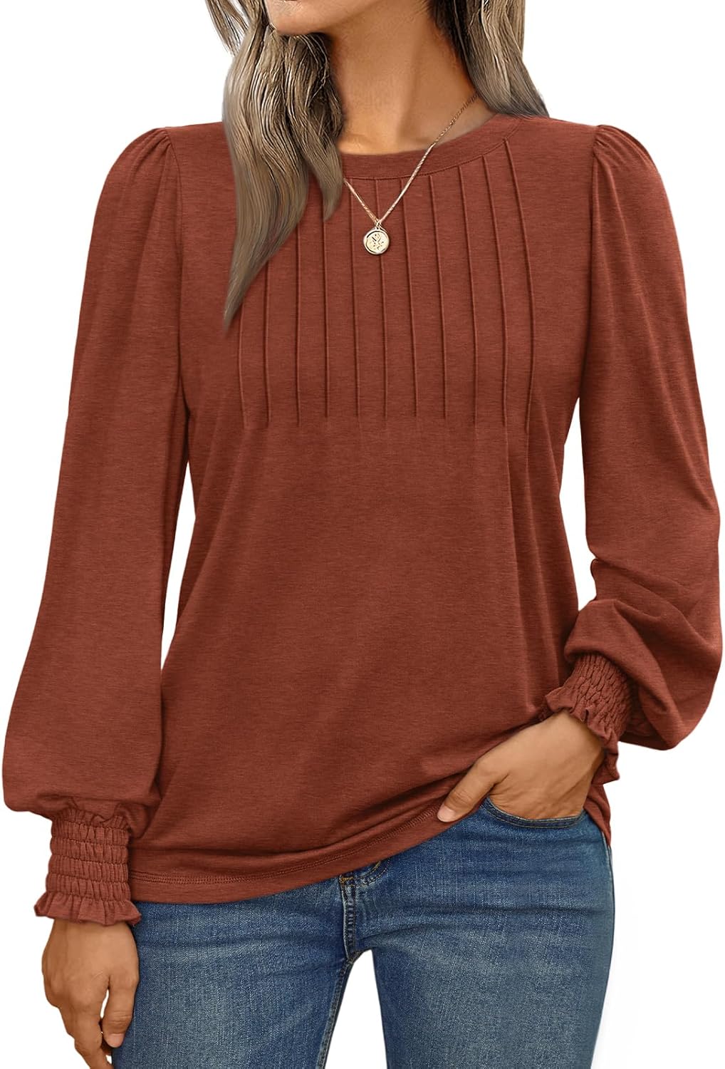 AUTOMET Long Sleeve Shirts Womens Pleated Business Casual Blouses with Smocked Cuffs ? ? ? ? ?