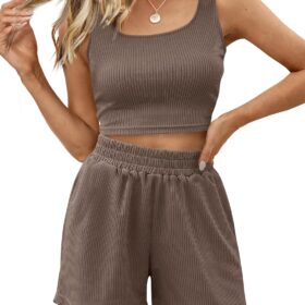 Trendy Queen Spring Clothes Two Piece Summer Outfits 2 Piece Sets 2025 Sleeveless Matching Lounge Crop Top High Waisted Short ?