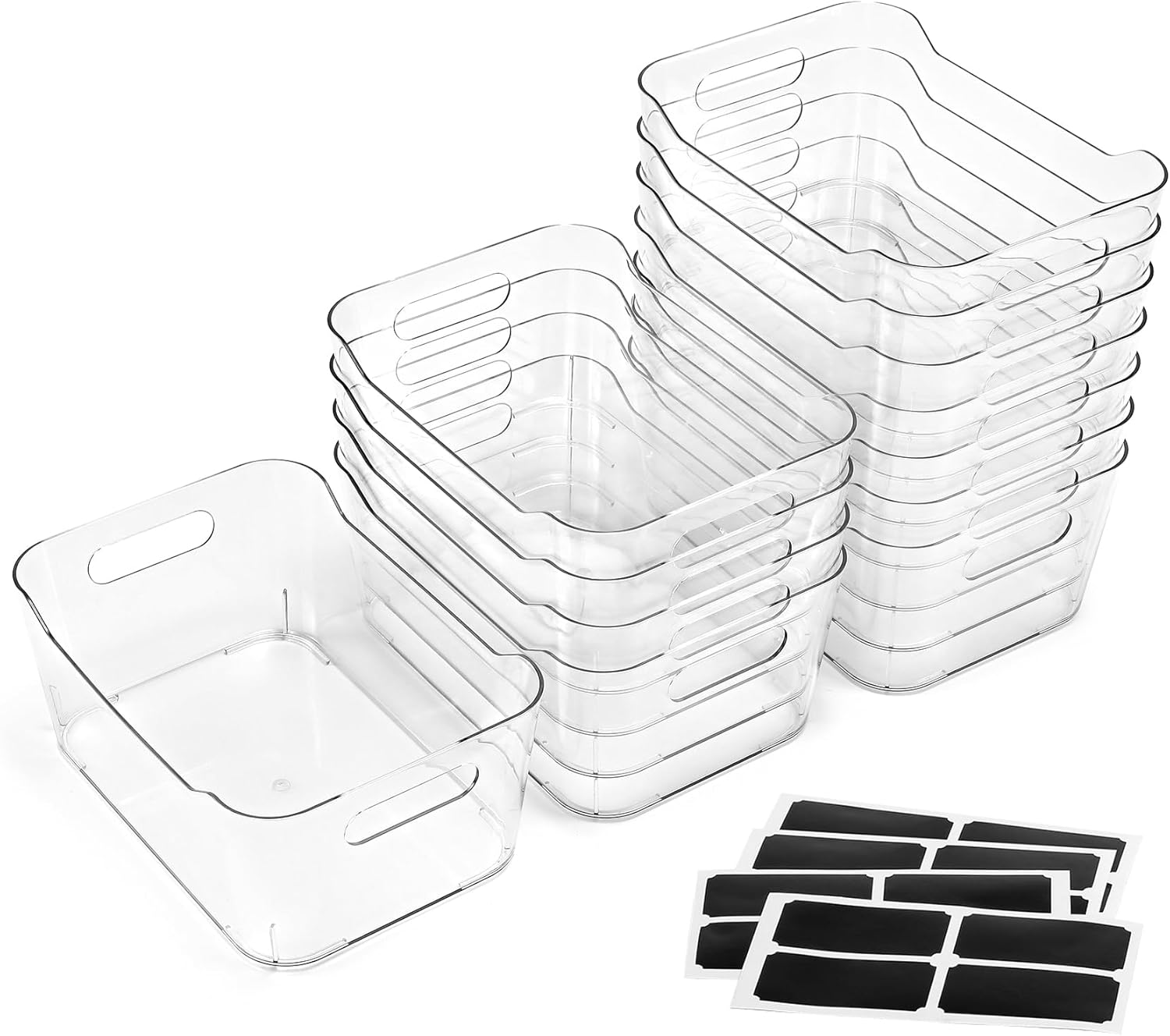 12 PACK Multi-Use Clear Plastic Storage Bins for Organizing w/ Labels - Home, Kitchen, Bathroom, Office, Pantry Cabinet Shelf Organizer Bins - SOHO Collection, RV, Fridge Organization Containers ? ? ? ? ?