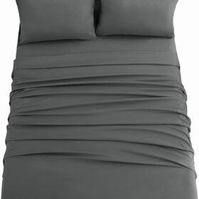 Ghooss Bed Sheet Set-1 Flat Sheet,1 Fitted Sheet and 2 Pillowcases,100% Microfiber Luxury Bedding-Deep Pocket,Wrinkle & Fade Free?Dark Grey.Full?                 