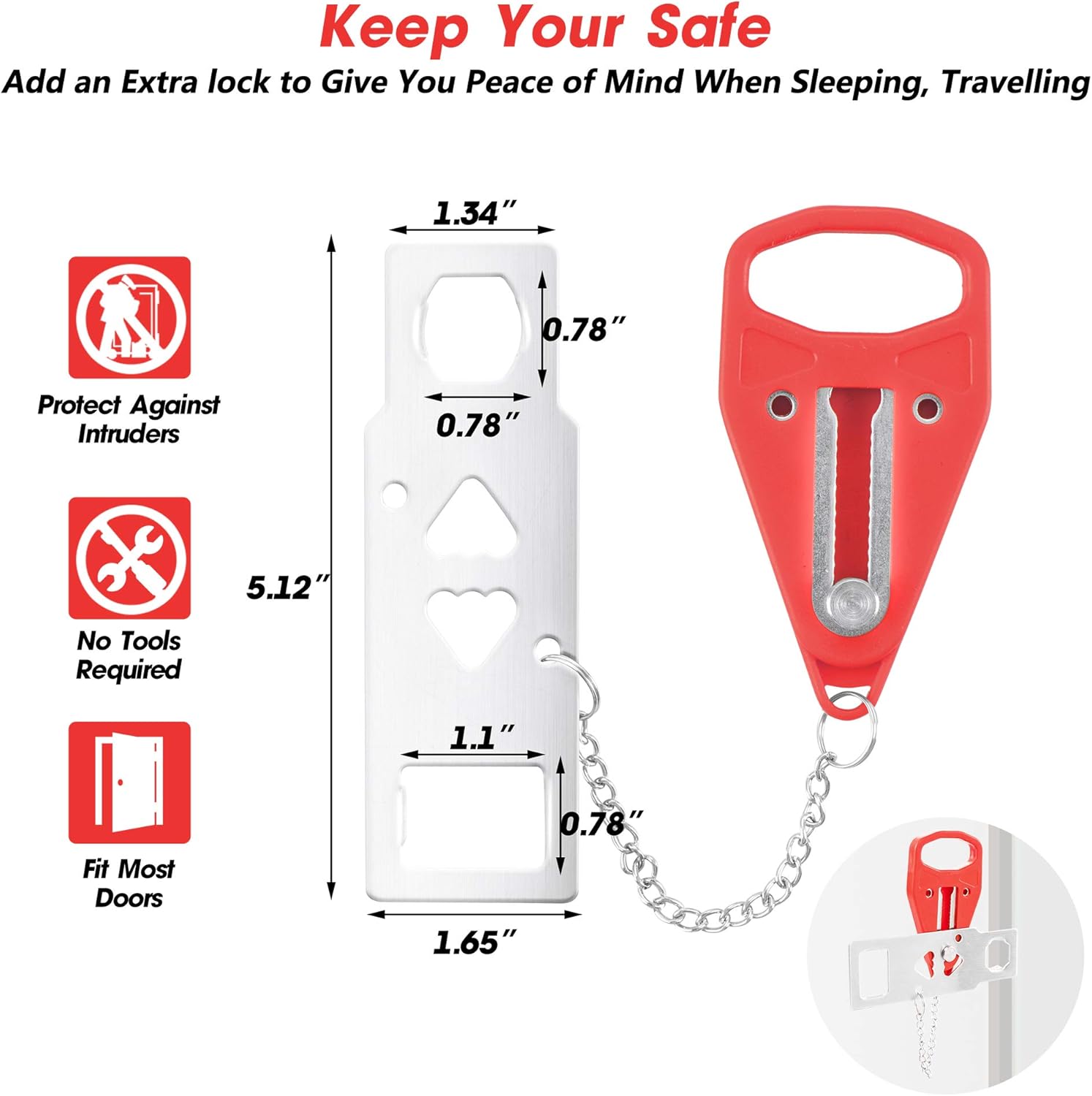 AceMining Portable Door Lock Home Security Door Lock Travel Lockdown Locks for Additional Safety and Privacy Perfect for Traveling Hotel Home Apartment College ? ? ? ? ? - Image 3