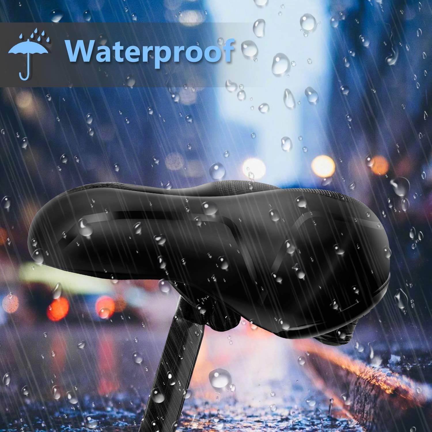 Comfort Bike Seat for Women Men,Wide Bicycle Saddle Replacement Memory Foam Padded Soft Bike Cushion with Dual Shock Absorbing Universal Fit for Indoor/Outdoor Bikes with Reflect ? ? ? ? ? - Image 3