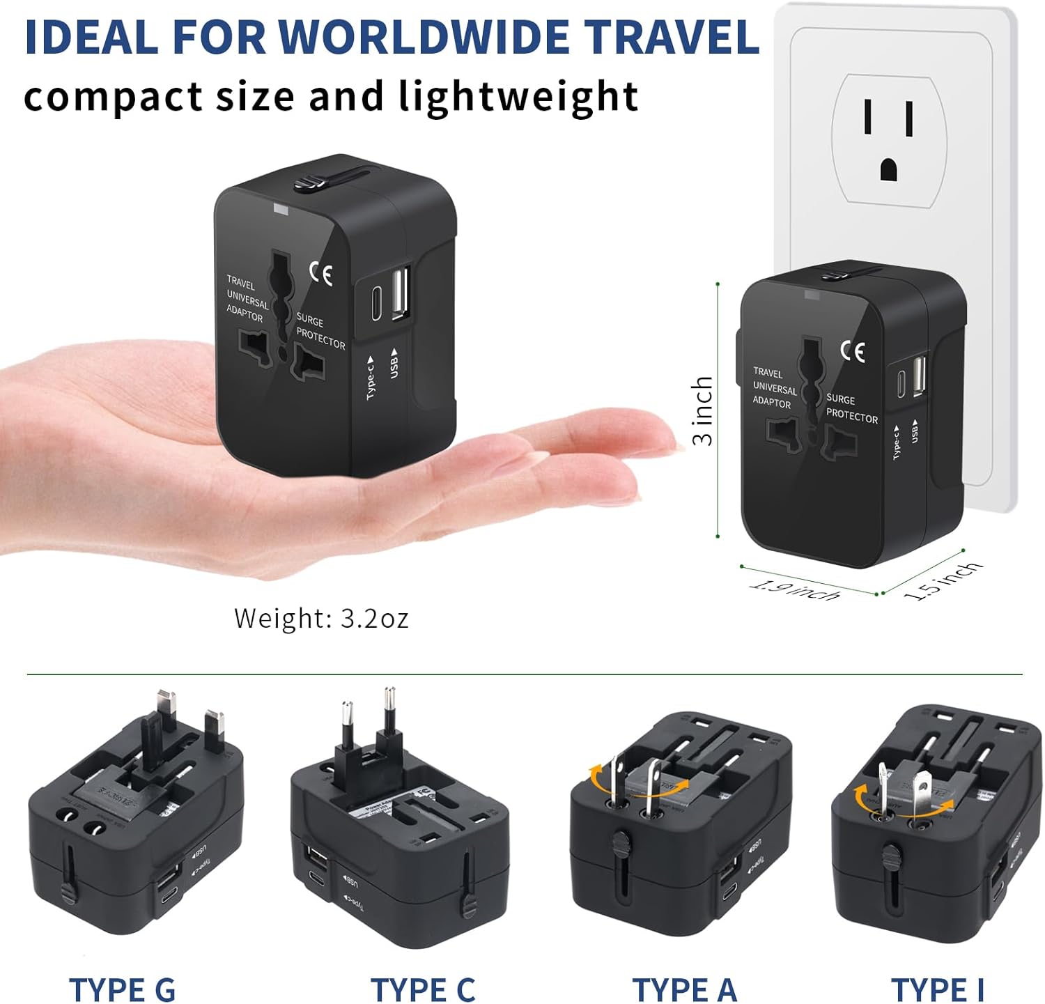 Travel Adapter with USB C, Universal All in One Worldwide Travel Adapter Power Converters Wall Charger AC Power Plug Adapter USB Type C Charging Ports for USA EU UK AUS Black ? ? ? ? ? - Image 5