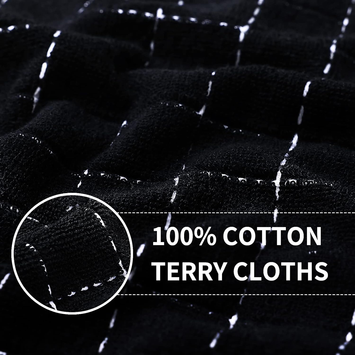 Homaxy 100% Cotton Terry Kitchen Towels(Black, 13 x 28 inches), Checkered Designed, Soft and Super Absorbent Dish Towels, 4 Pack - Image 2