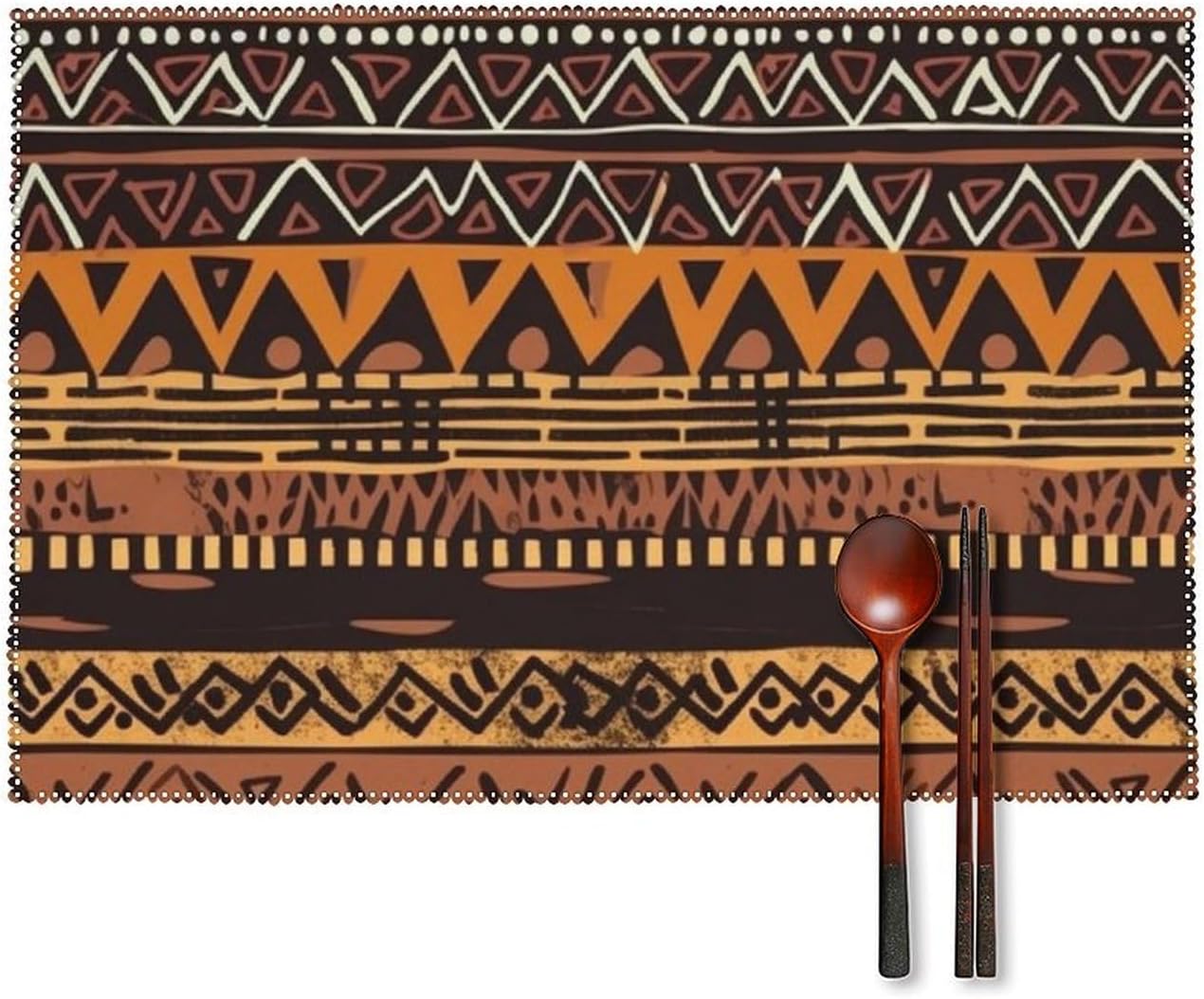 African Mud Cloth Tribal Kitchen Placemats Set 6 Heat Resistant Canvas Table Mats Rectangle Place Mats for Dining Table Washable Placemat for Party Decor Indoor Outdoor ? ? ? ? ?