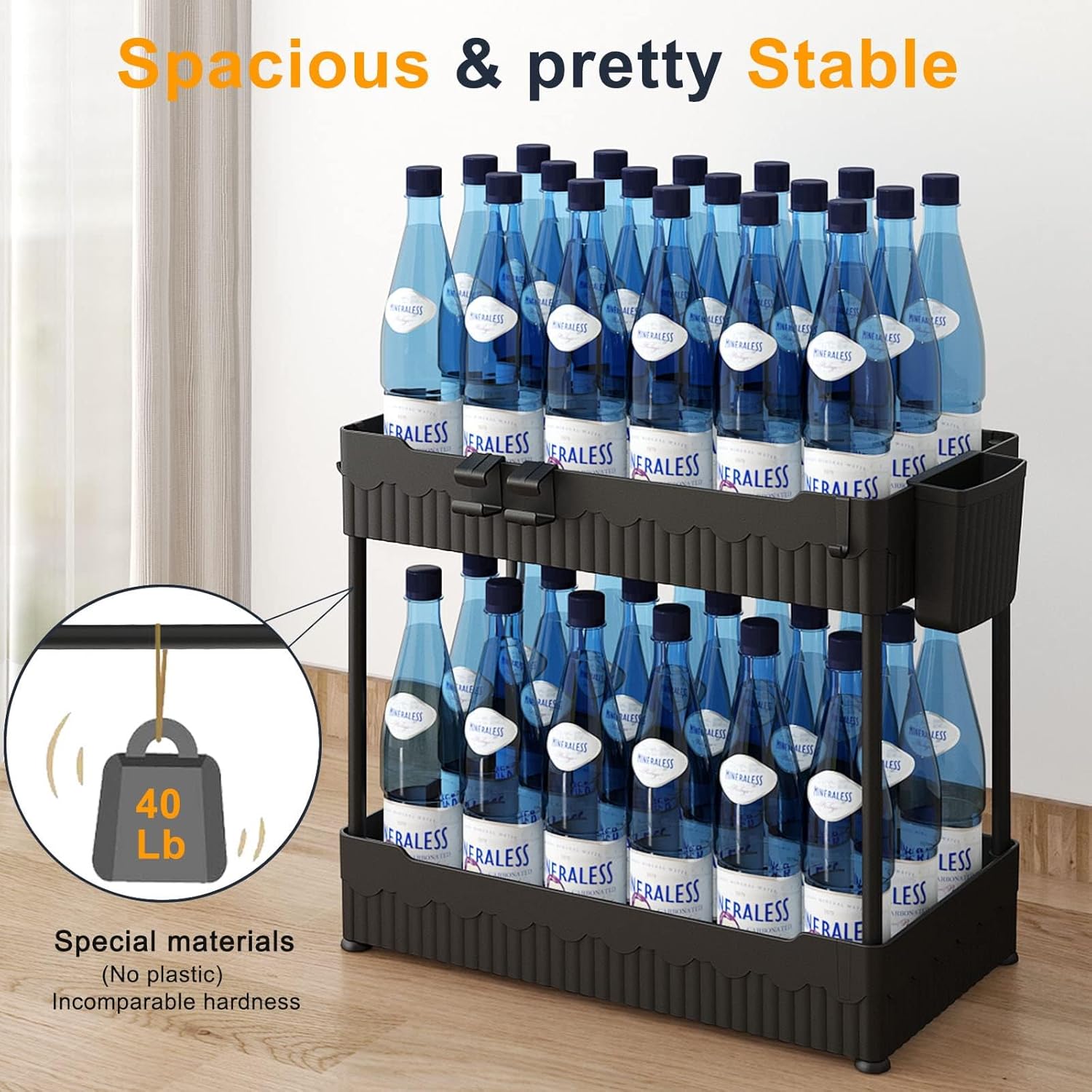 2 Pack Under Sink Organizer, Under Bathroom Cabinet Organizer with Hooks Hanging Cup, Multi-Purpose Storage Shelf for Kitchen Bathroom, Black - Image 4