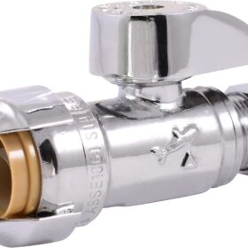 SharkBite 1/2 x 3/8 Inch Compression Straight Stop Valve, Quarter Turn, Push to Connect Brass Plumbing Fitting, PEX Pipe, Copper, CPVC, PE-RT, HDPE, 23037-0000LF