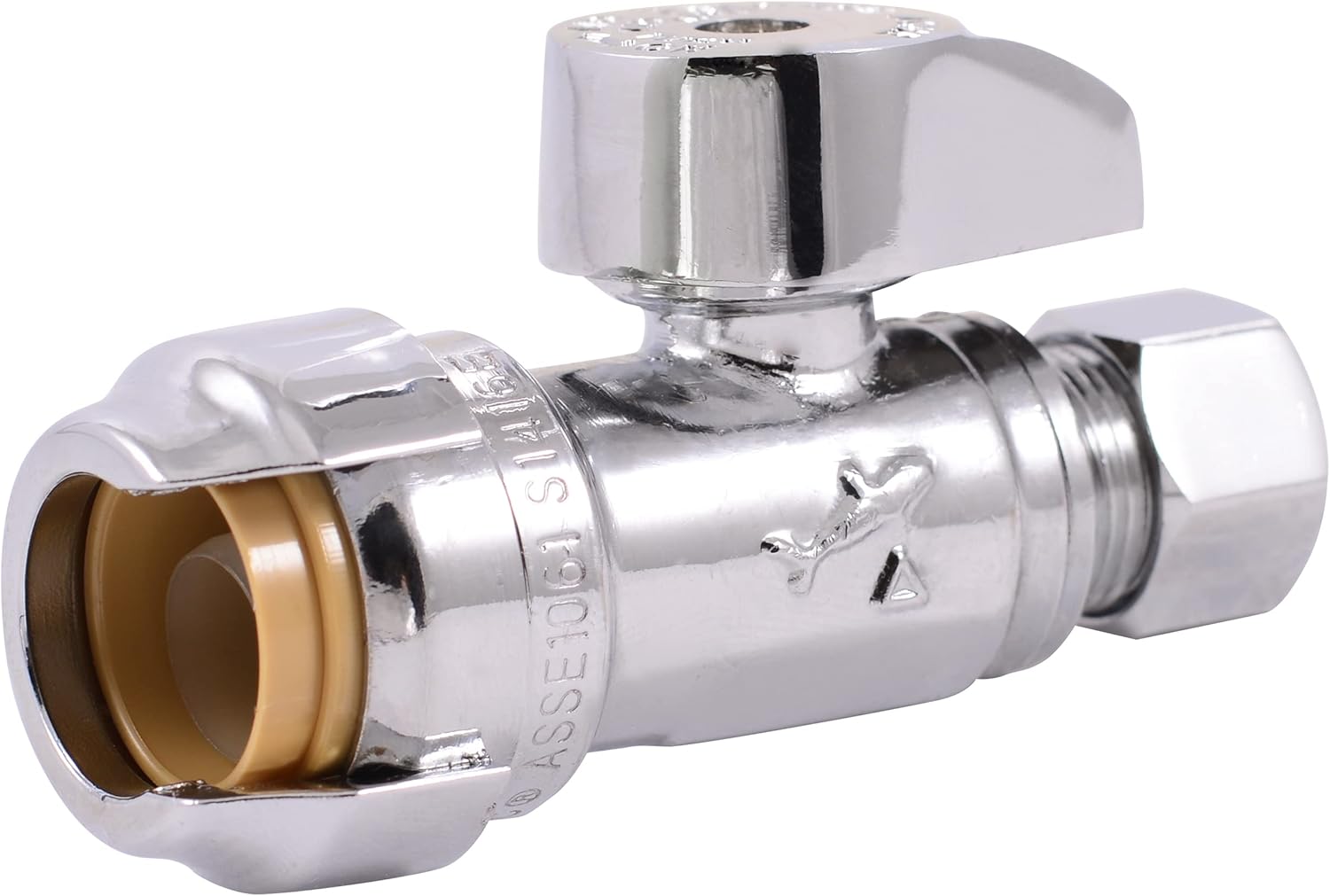 SharkBite 1/2 x 3/8 Inch Compression Straight Stop Valve, Quarter Turn, Push to Connect Brass Plumbing Fitting, PEX Pipe, Copper, CPVC, PE-RT, HDPE, 23037-0000LF