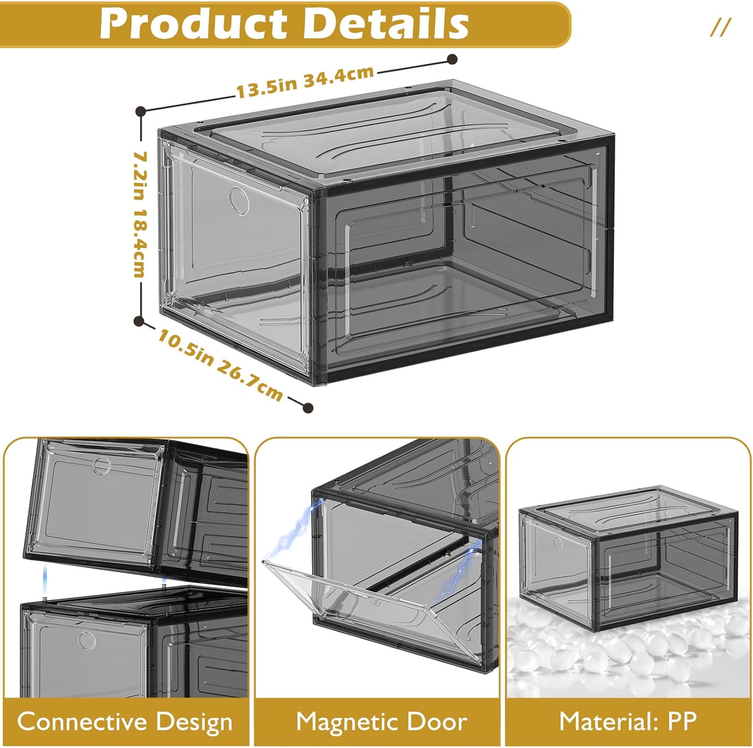 Thicken & Sturdy Clear Shoe Storage Organizer with Magnetic Door, Stackable Boxes for Closet, Foldable Shoe Rack for Sneaker Boot Container, Plastic Shoe Cabinet Shoe Box 6 Pack, Black ? ? ? ? ? - Image 4