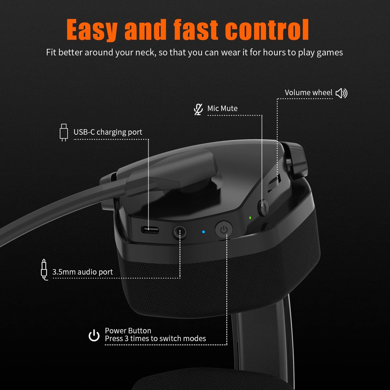 NUBWO G06 Dual Wireless Gaming Headset with Microphone for PS5, PS4, PC - 23ms Low Latency Audio - 100-Hour of Playtime - 50mm Drivers (Black-Orange) ? ? ? ? ? - Image 6