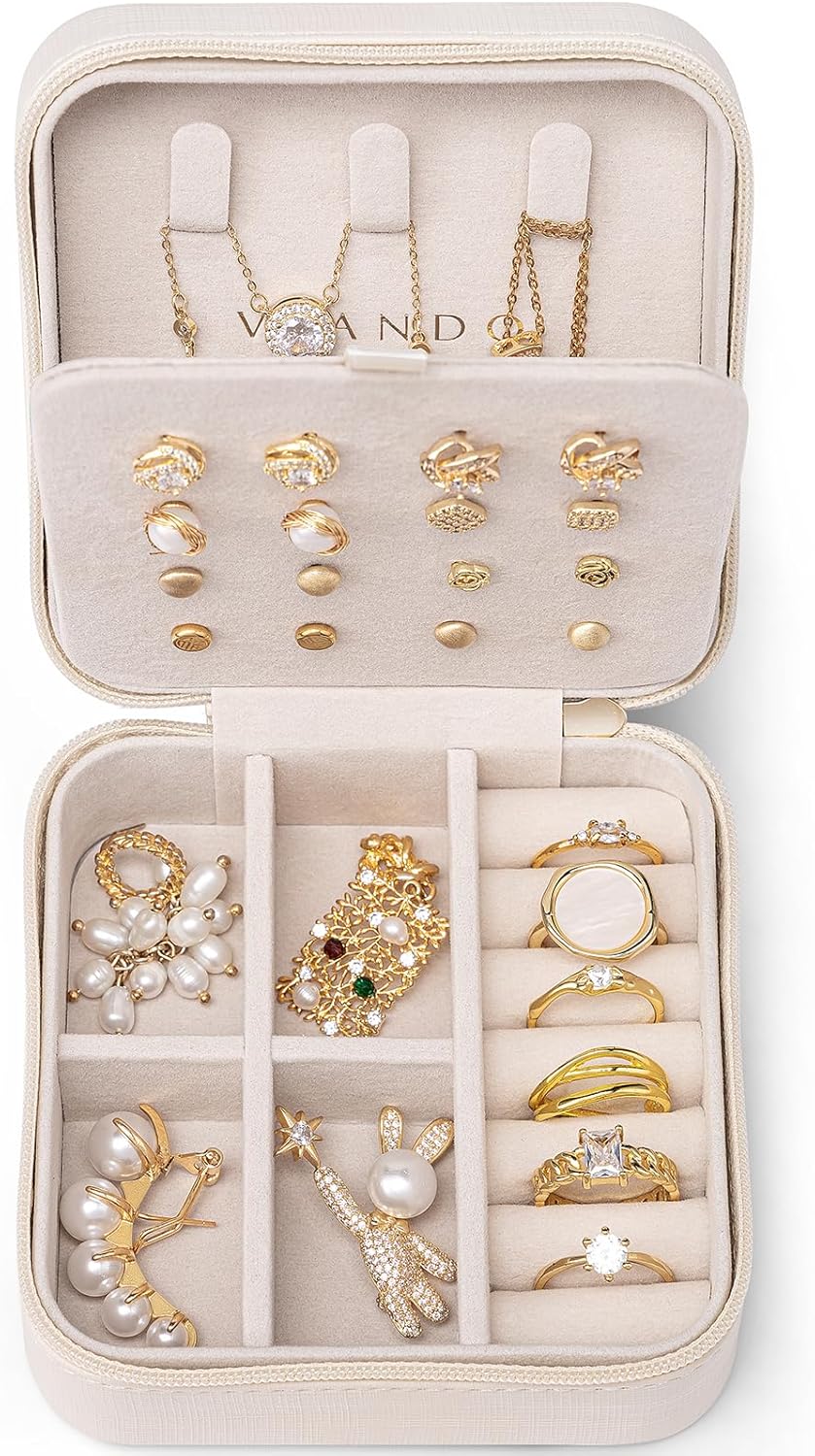 Vlando Travel Jewelry Case, Small Travel Jewelry Organizer Box for Girls Women - White ? ? ? ? ?