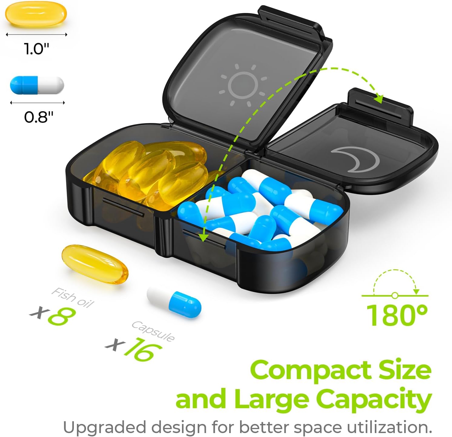 AUVON XL Weekly Pill Organizer 2 Times a Day, Pill Box 7 Day with One-Side Large Openings for Easy to Use, Black Privacy Protection AM PM Pill Case for Medication, Vitamins, Fish Oils, Supplements ? ? ? ? ? - Image 2