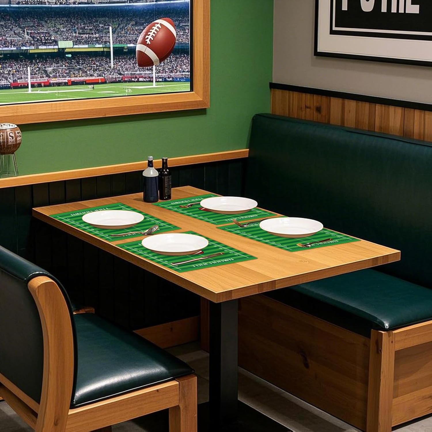 Football Table Placemat Green Placemats Set of 4 Football Plastic Placemats Touch Down Football Placemats Heat Resistant for Outdoor Home Party Kitchen Dining TV Trays Decoration ? ? ? ? ? - Image 4