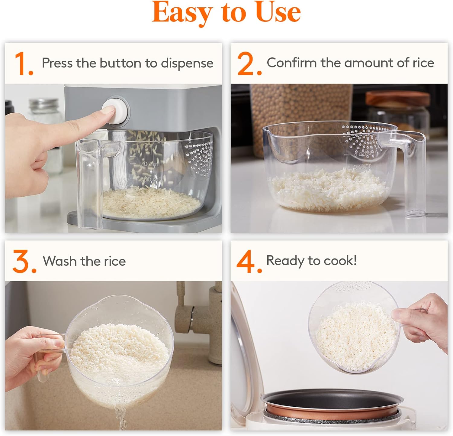 Lifewit Rice Dispenser 25 Lbs(11.3kg), Rice Storage Container Sealed Moisture Proof with Measuring Cup for Kitchen Pantry Household, BPA-Free ? ? ? ? ? - Image 5