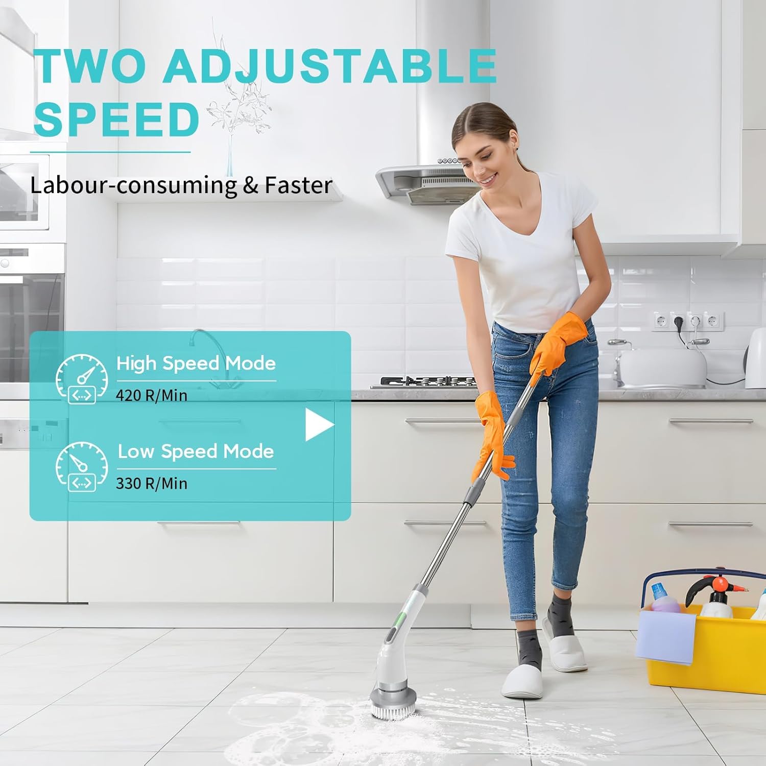 Electric Spin Scrubber, FARTVOLUS Cordless Cleaning Brush with 8 Replaceable Brush Heads, Bathroom and Floor Tile 360 Power Scrubber Dual Speed with Extension Handle for Bathtub, Kitchen, Window - Image 2