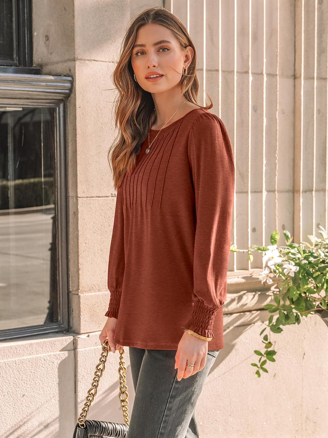 AUTOMET Long Sleeve Shirts Womens Pleated Business Casual Blouses with Smocked Cuffs ? ? ? ? ? - Image 3