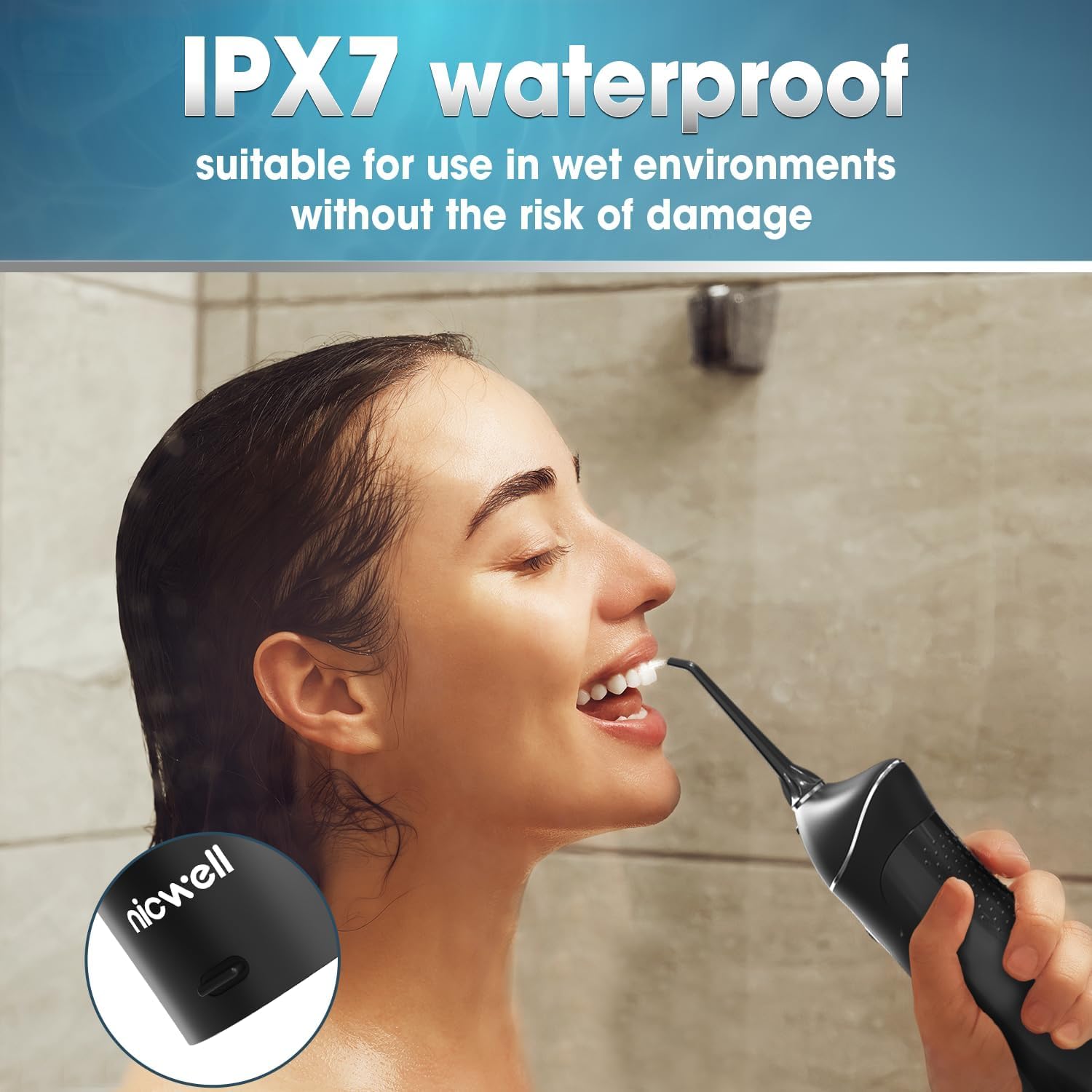 Nicwell Water Dental Flosser Teeth Pick - Cordless Portable 4 Modes Rechargeable Flossers Oral Irrigator IPX7 Waterproof Travel Gum Floss Cleaner Deep Cleaning Flossing Picks for Home Daily Shower - Image 5