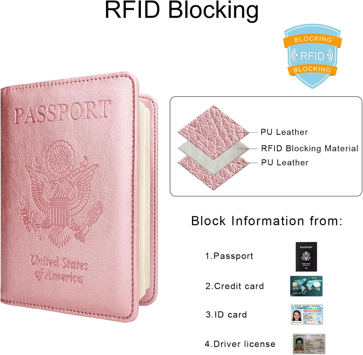 WALNEW Passport Holder for Travel, RFID Passport Cover Wallet for Women Men, PU Leather Passport Book Card Holder Case with Pen, Travelling Essentials for Flying ? ? ? ? ? - Image 3