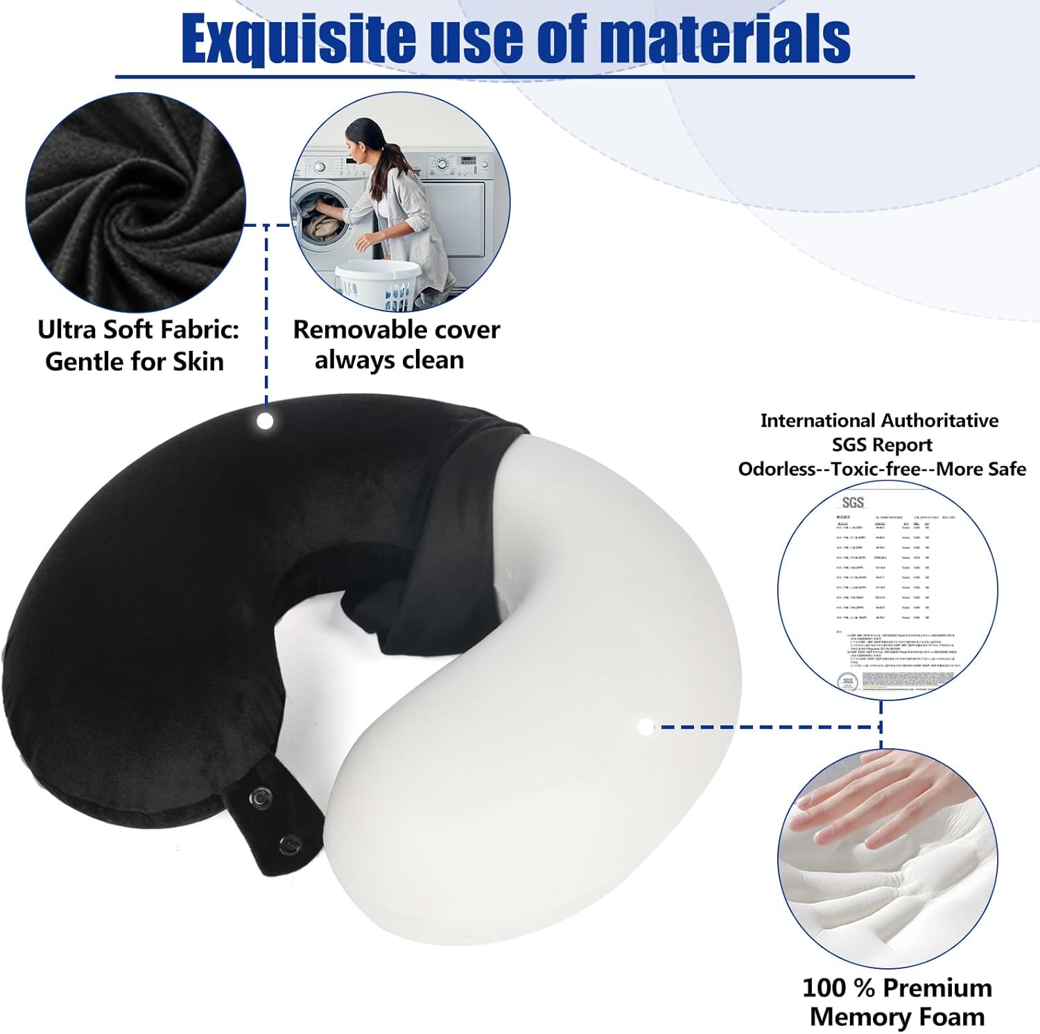 SAIREIDER Travel Pillow 100% Pure Memory Foam Travel Neck Pillow, Airplane Pillow for Traveling?Car?Home?Office?Washable Cover?Black? ? ? ? ? ? - Image 4