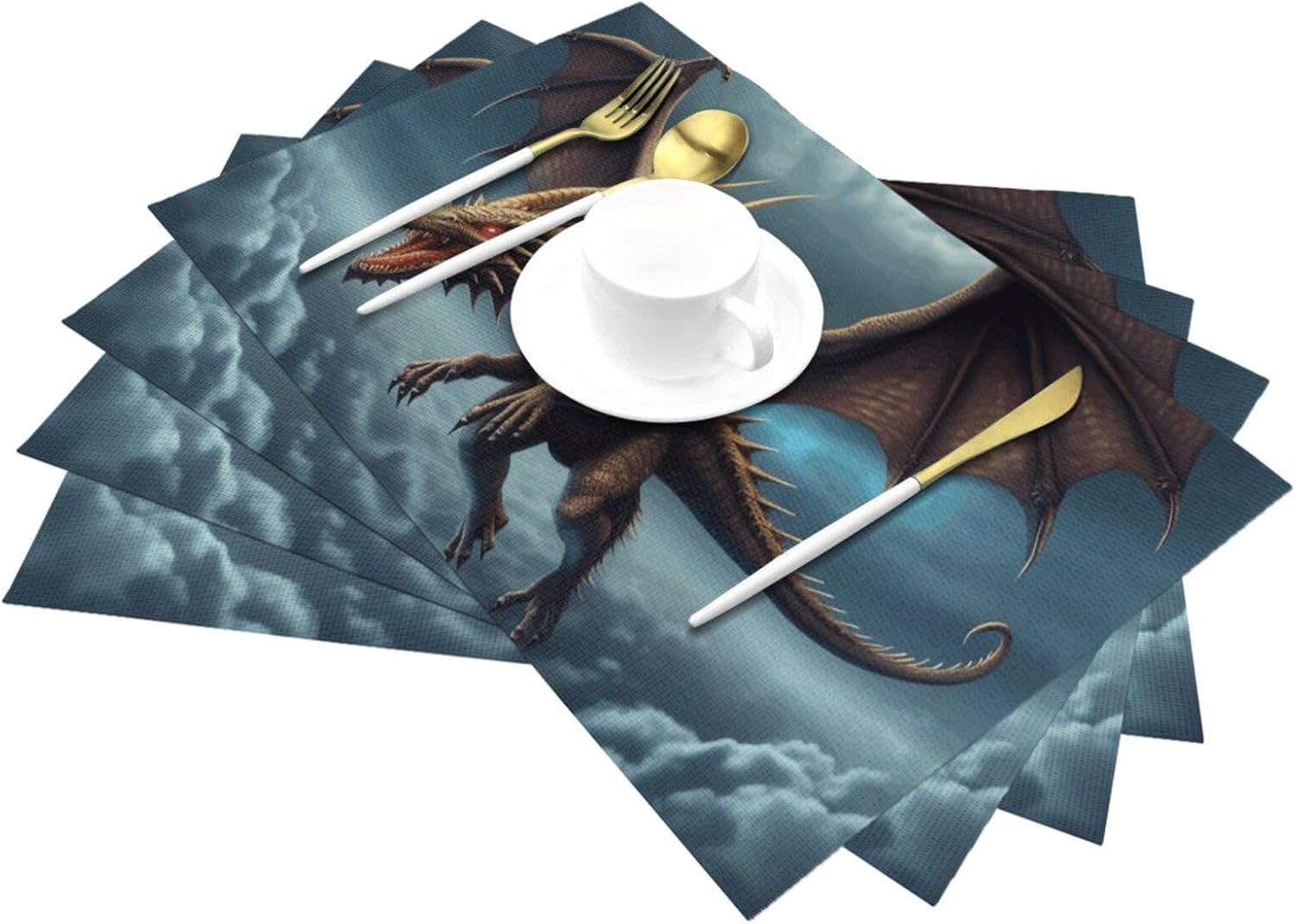 Placemats Set of 1 Washable PVC Table Mats Heat Resistant Vinyl Woven Place Mats Flying Dragon Placemats Non-Slip Wipeable Placemats for Kitchen Dining Table Decoration 18 x 12 Inch - Image 6