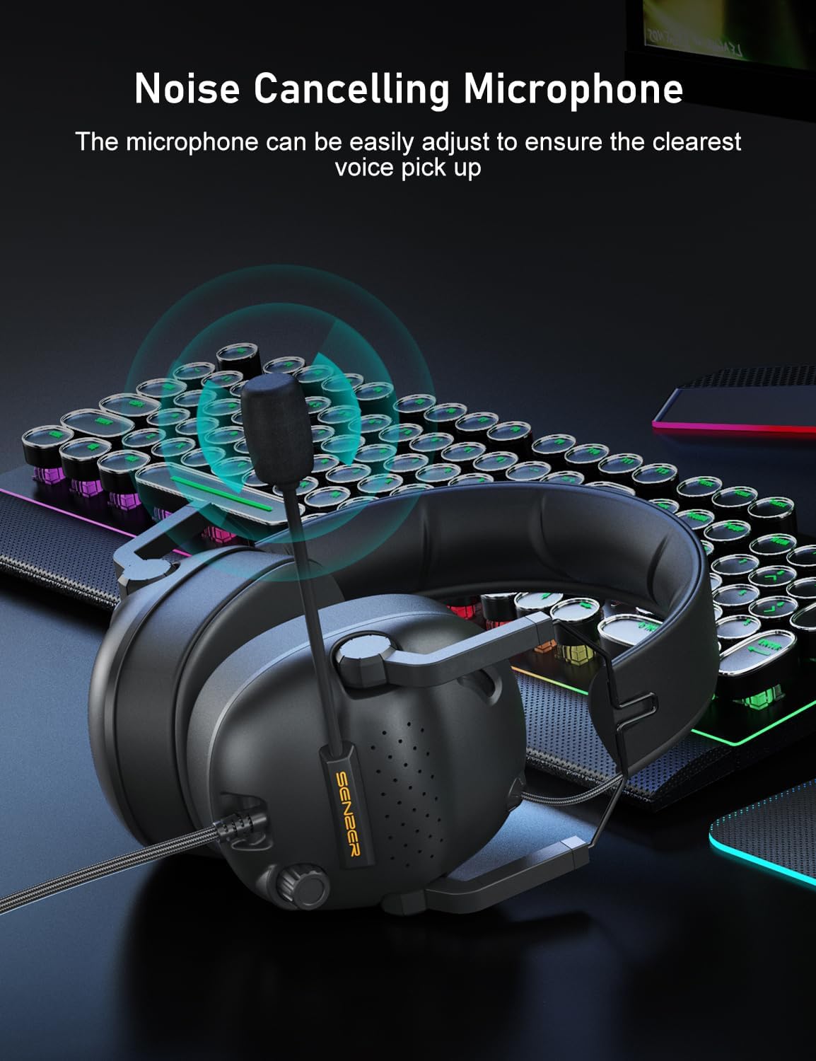 SENZER SG500 Surround Sound Pro Gaming Headset with Noise Cancelling Microphone - Soft Memory Foam Padding - Portable Foldable Headphones for PC, PS4, PS5, Xbox One, Switch - Black ? ? ? ? ? - Image 5